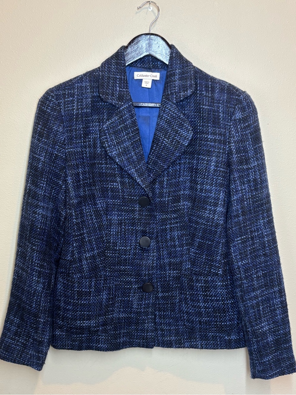 Coldwater Creek Womens Blue Tweed Blazer, size 8
